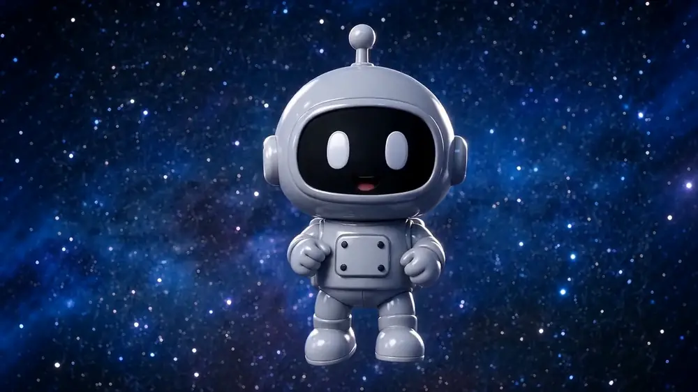 Muni, la mascota de Bluumun, flotando en el espacio
